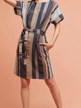 Anthropologie Vertical Striped Midi Dress in Navy, Tan, Pink, Cream